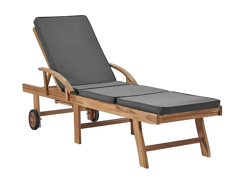 Chaise longue tissu gris foncé et teck massif clair Evidi