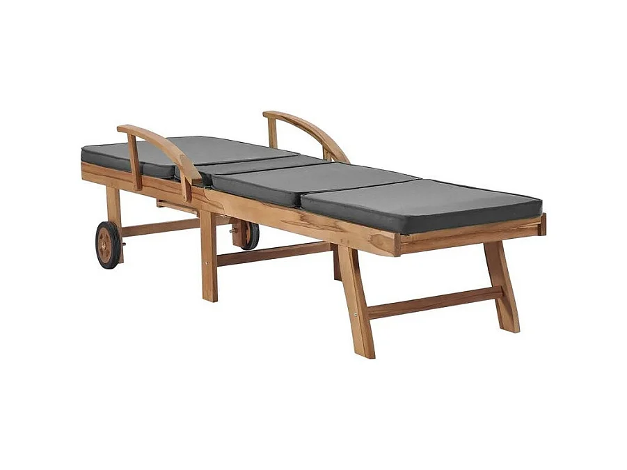 Chaise longue tissu gris foncé et teck massif clair Evidi