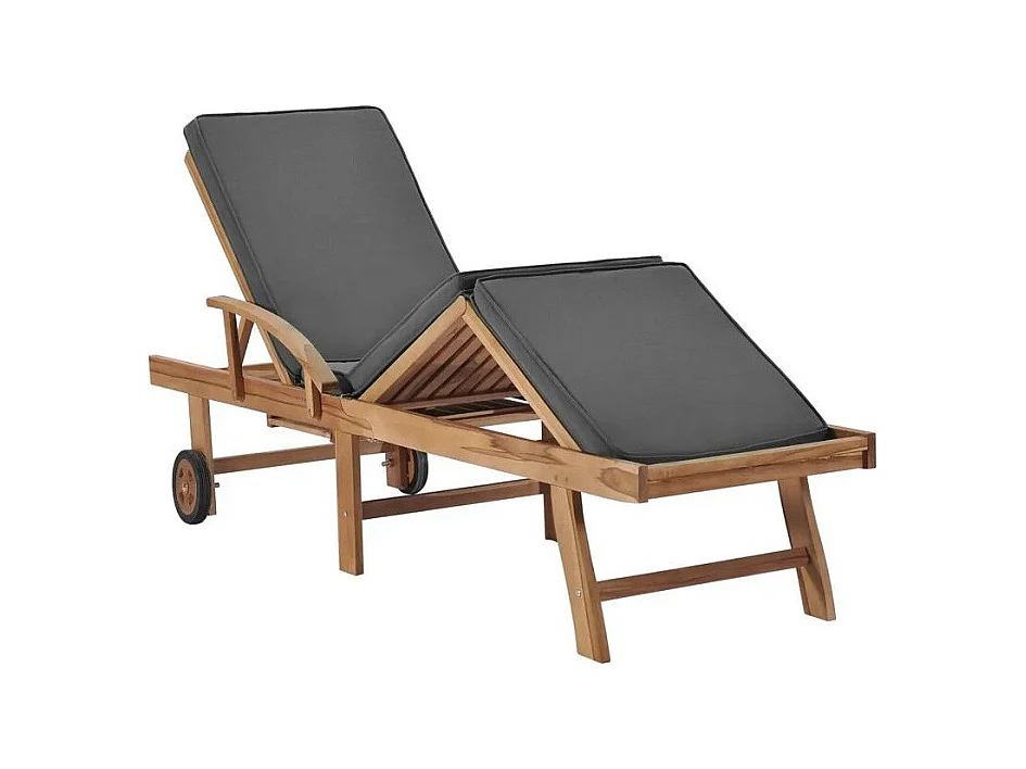 Chaise longue tissu gris foncé et teck massif clair Evidi