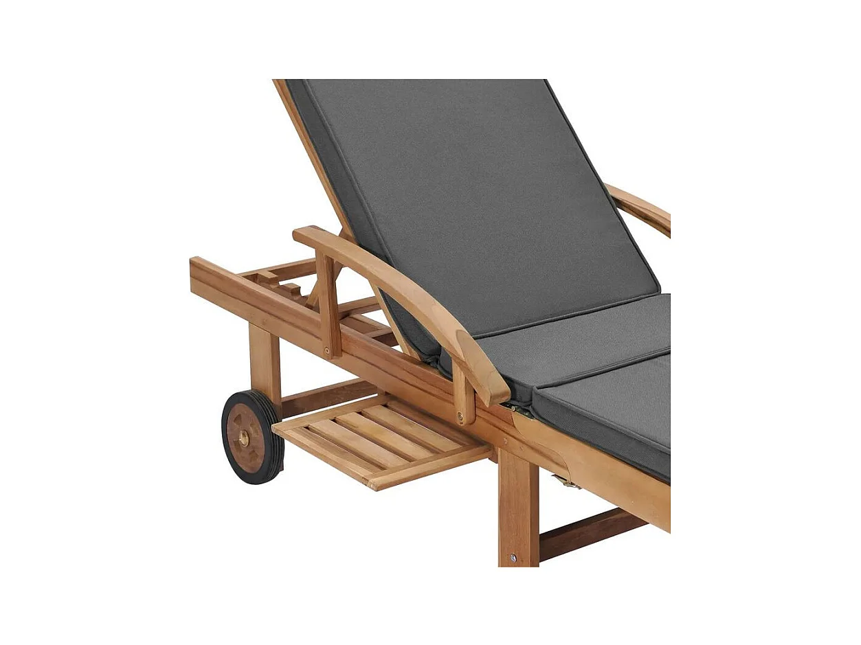 Chaise longue tissu gris foncé et teck massif clair Evidi