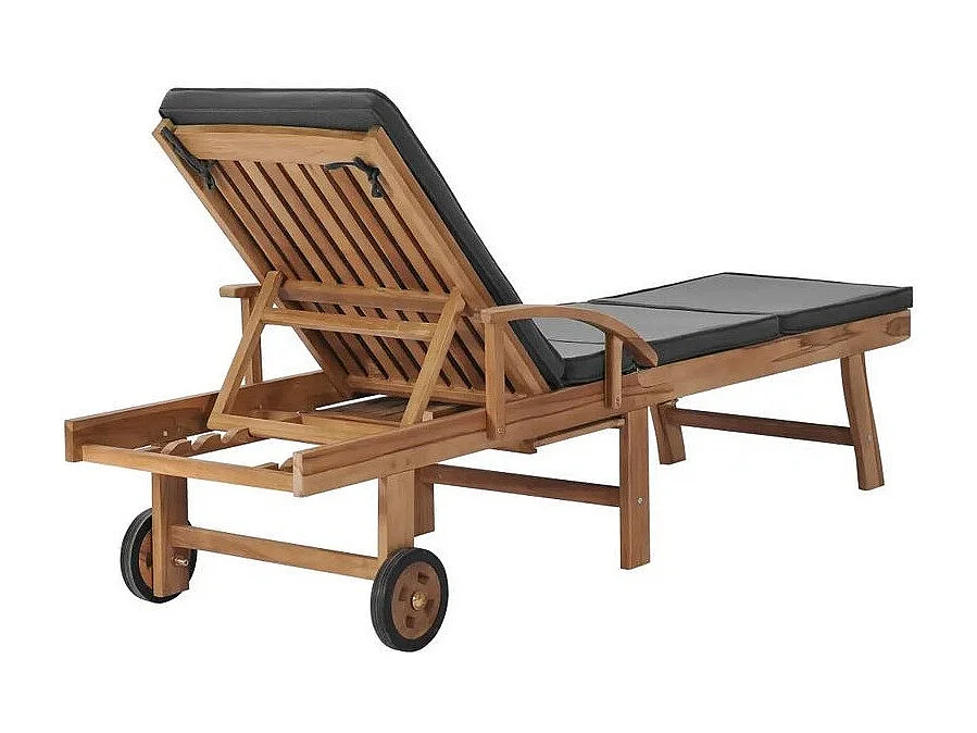 Chaise longue tissu gris foncé et teck massif clair Evidi