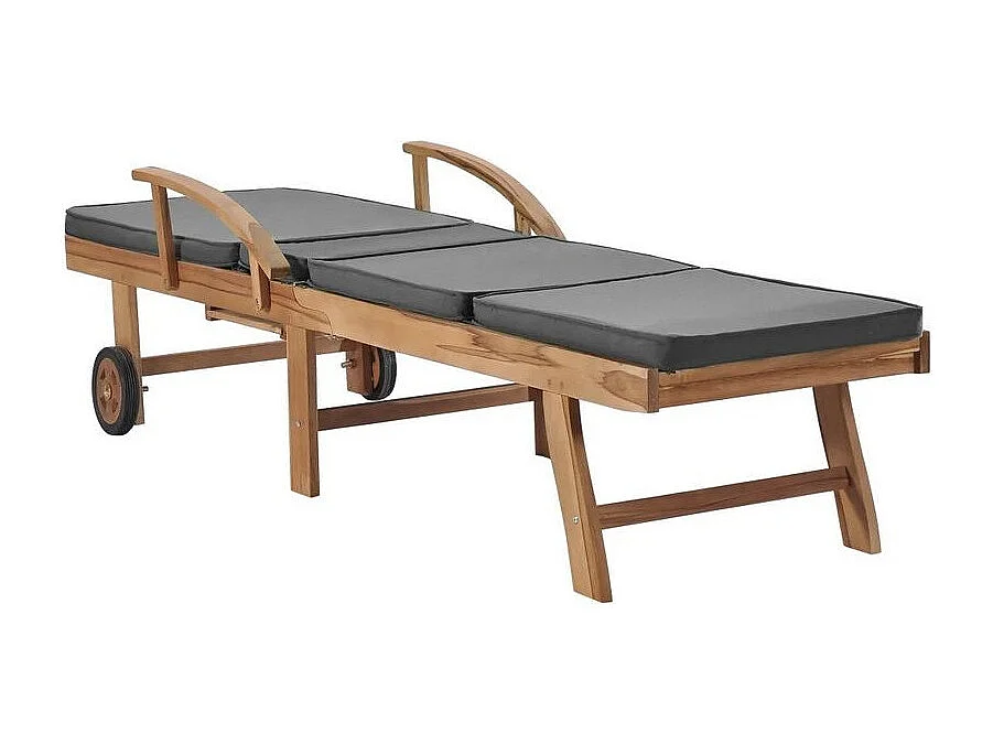 Chaise longue tissu gris foncé et teck massif clair Evidi