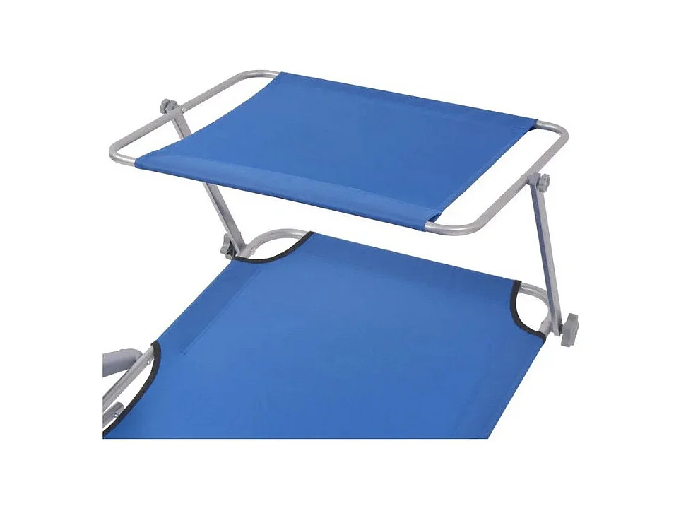 Chaise longue pliable avec auvent tissu bleu et métal gris Zita