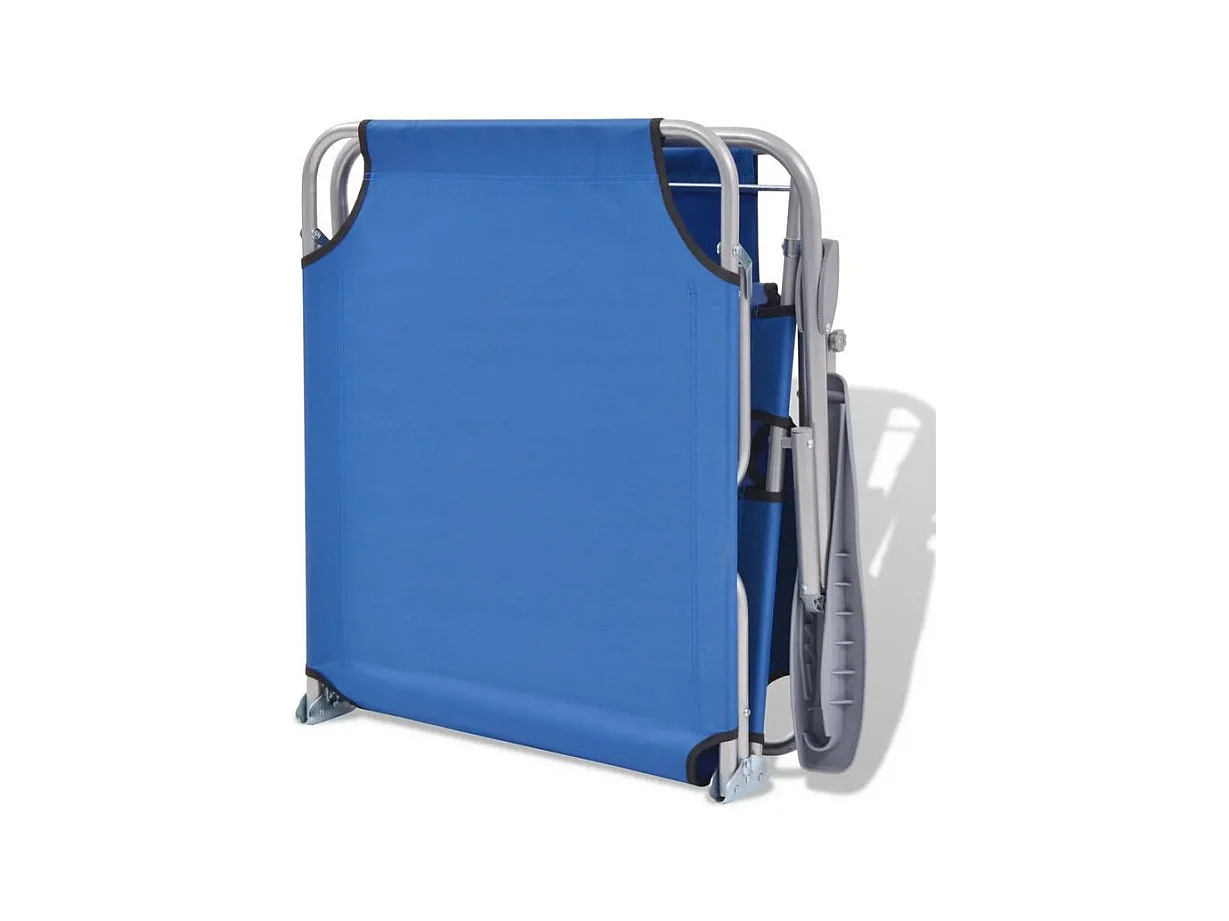 Chaise longue pliable avec auvent tissu bleu et métal gris Zita