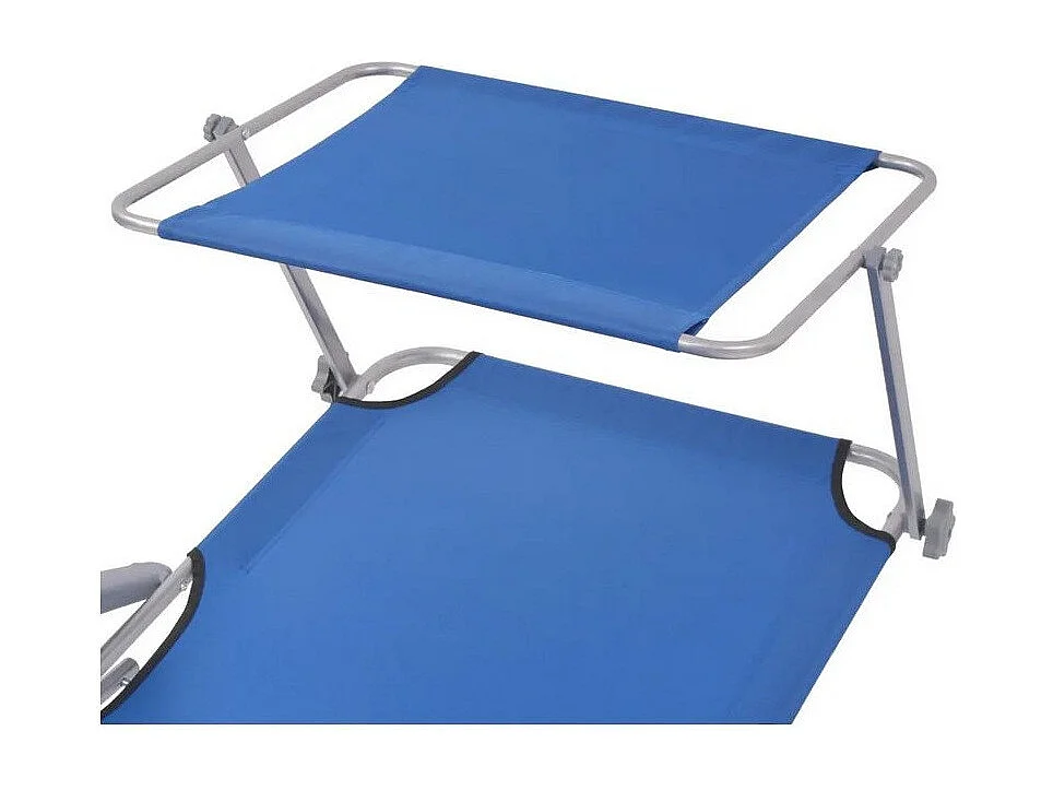 Chaise longue pliable avec auvent tissu bleu et métal gris Zita