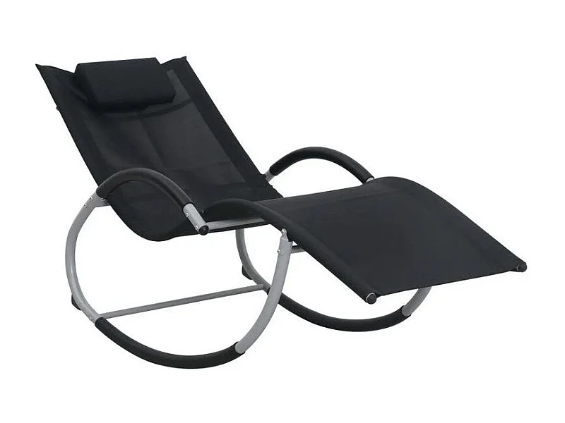 Chaise longue à bascule textilène noir et métal gris Tinoo