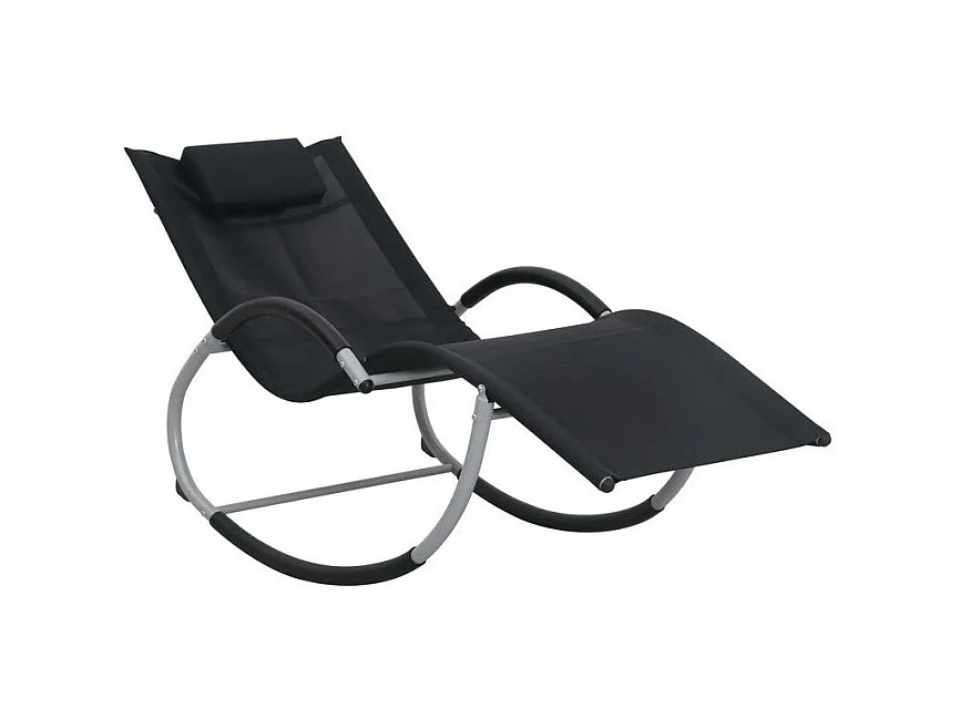 Chaise longue à bascule textilène noir et métal gris Tinoo