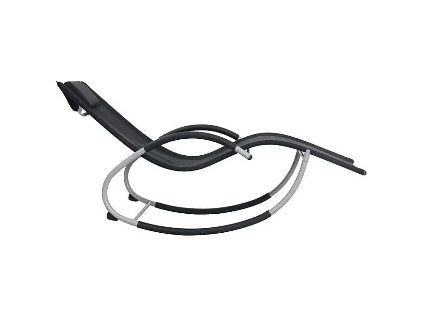 Chaise longue à bascule textilène noir et métal gris Tinoo