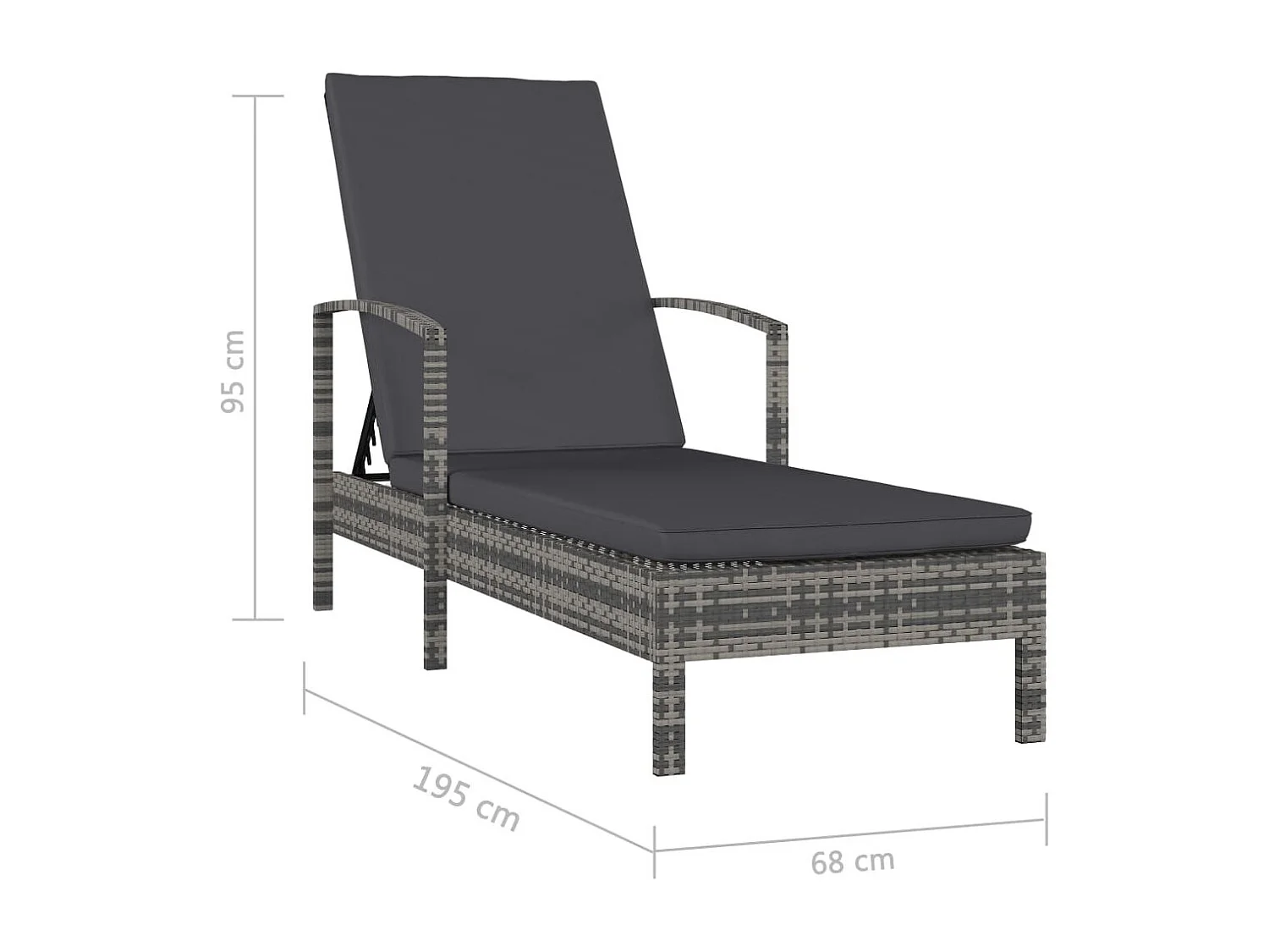 Chaise longue avec accoudoirs Résine tressée Gris