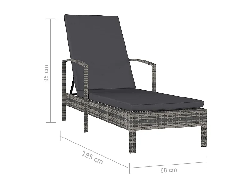 Chaise longue avec accoudoirs Résine tressée Gris