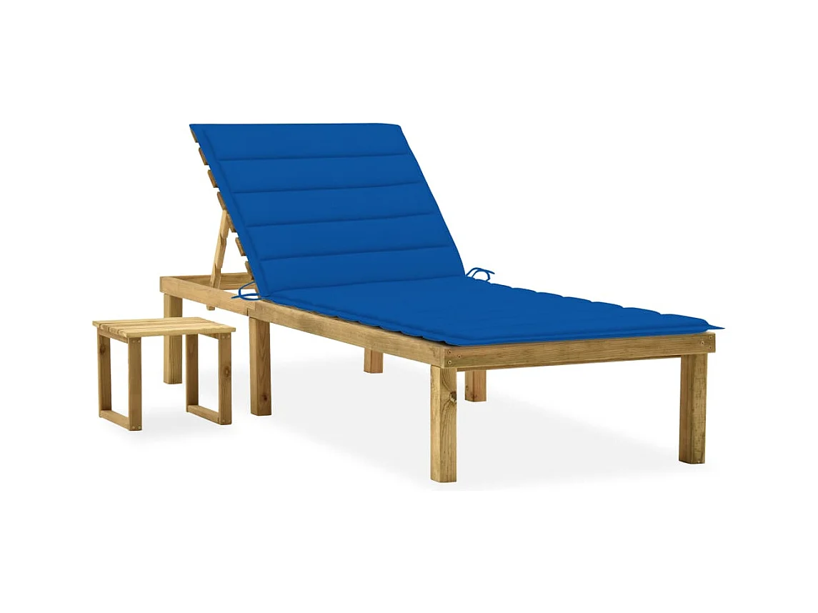 Chaise longue de jardin avec table et coussin Pin imprégné