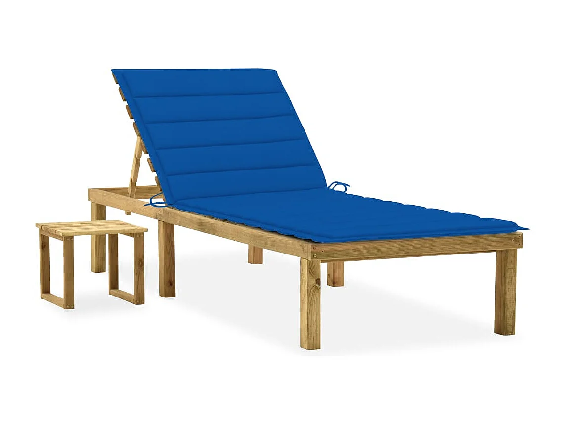 Chaise longue de jardin avec table et coussin Pin imprégné