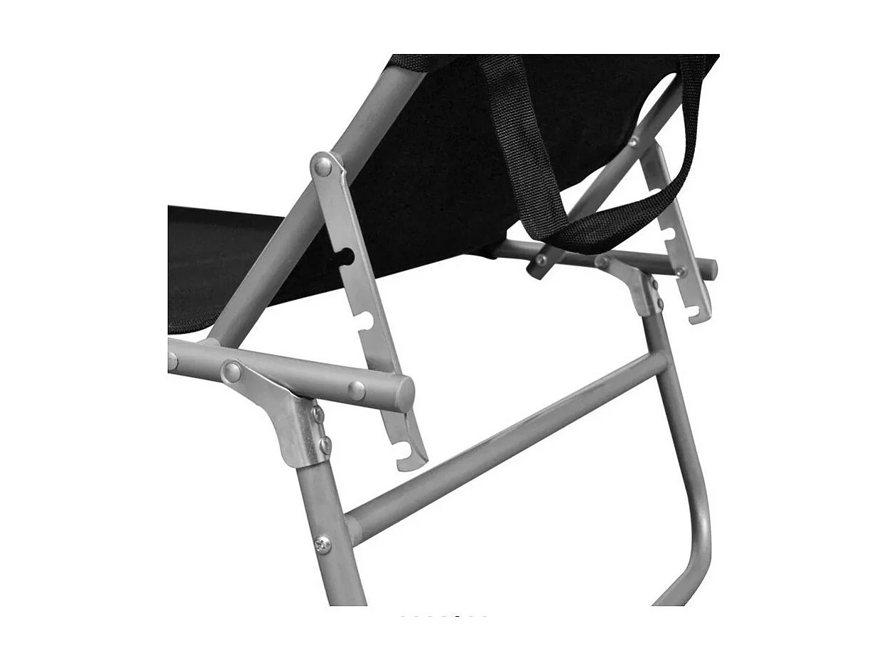 Chaise longue pliable avec auvent tissu noir et métal Sher