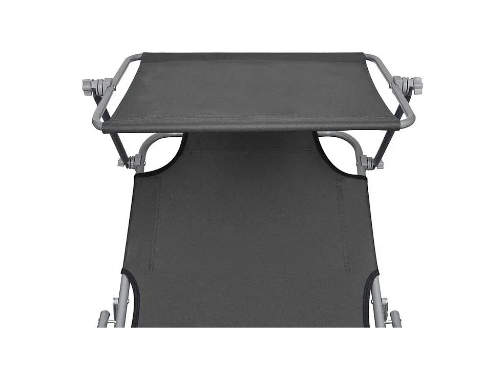 Chaise longue pliable avec auvent tissu gris et métal Sher