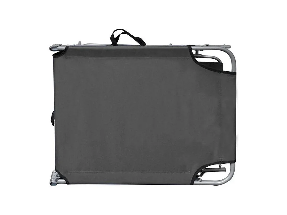 Chaise longue pliable avec auvent tissu gris et métal Sher