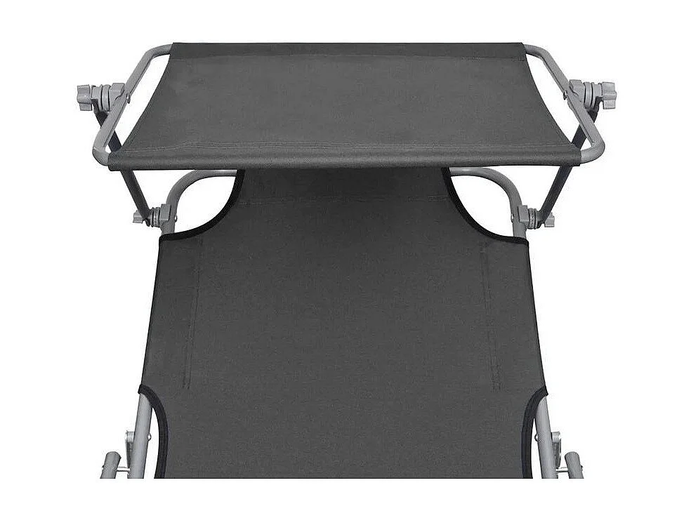 Chaise longue pliable avec auvent tissu gris et métal Sher