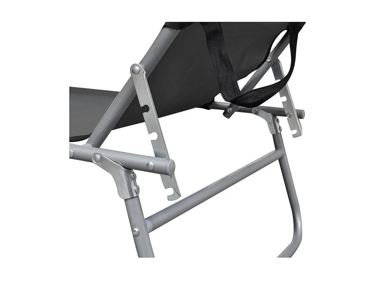Chaise longue pliable avec auvent tissu gris et métal Sher