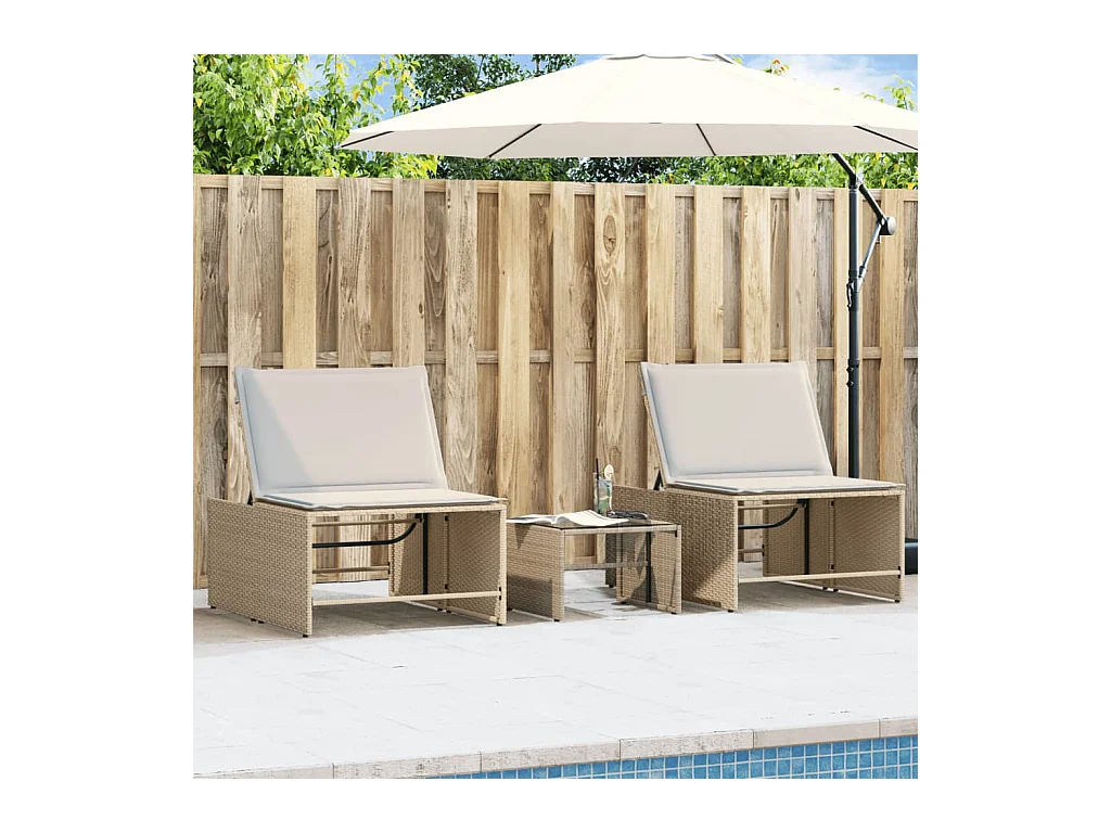 Chaises longues lot de 2 avec table beige résine tressée