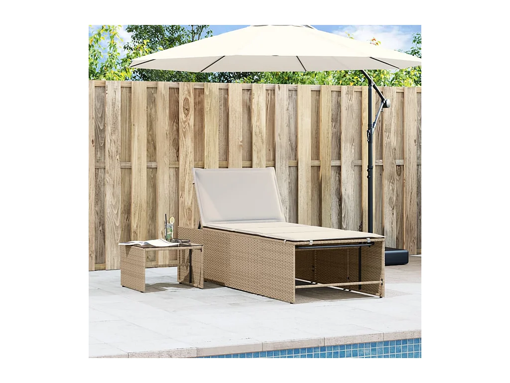 Chaises longues lot de 2 avec table beige résine tressée