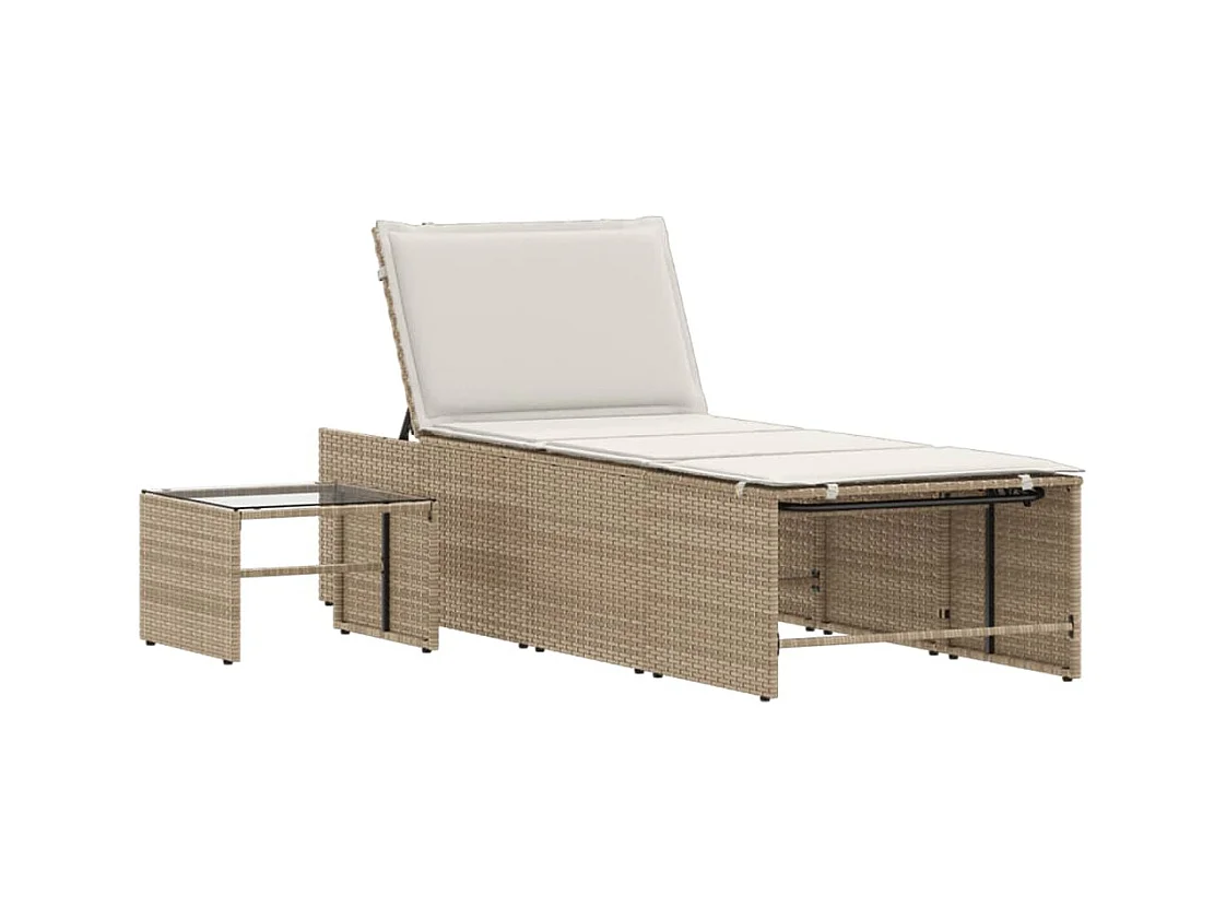 Chaises longues lot de 2 avec table beige résine tressée