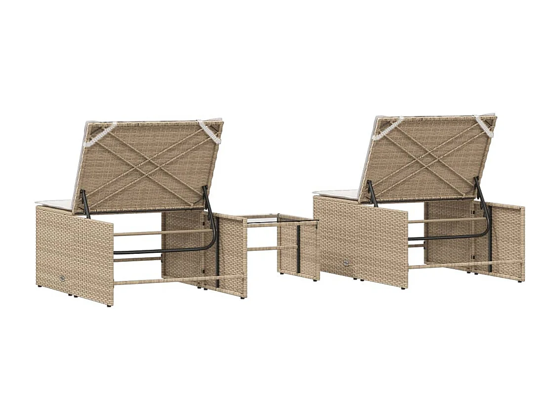 Chaises longues lot de 2 avec table beige résine tressée