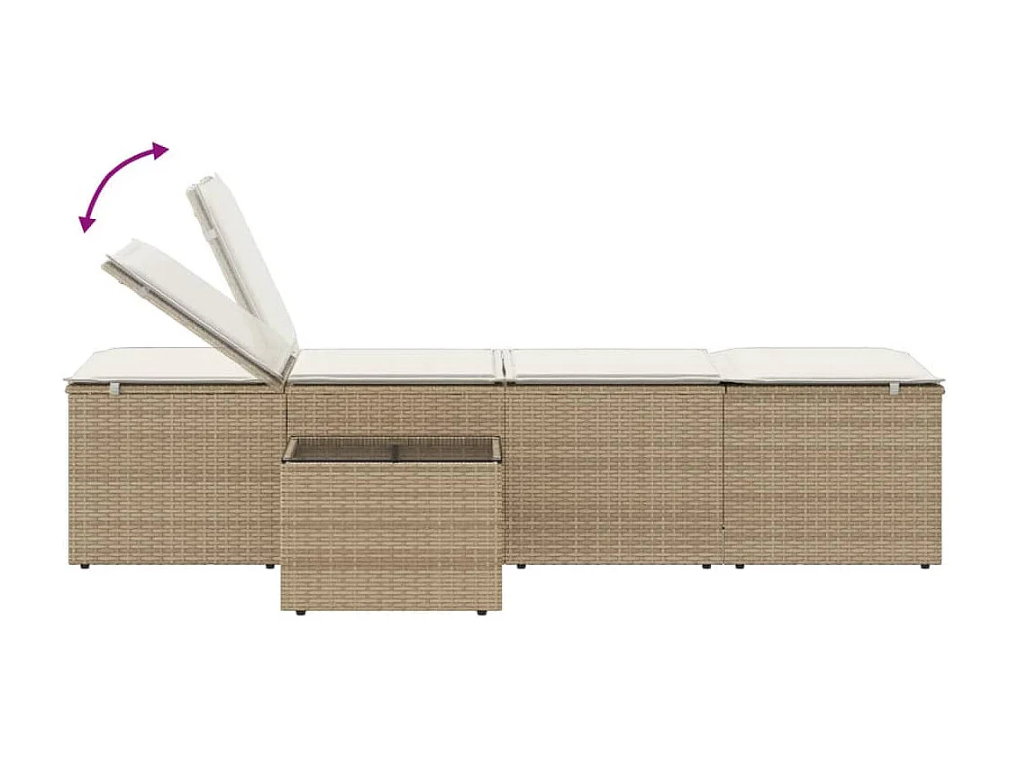 Chaises longues lot de 2 avec table beige résine tressée