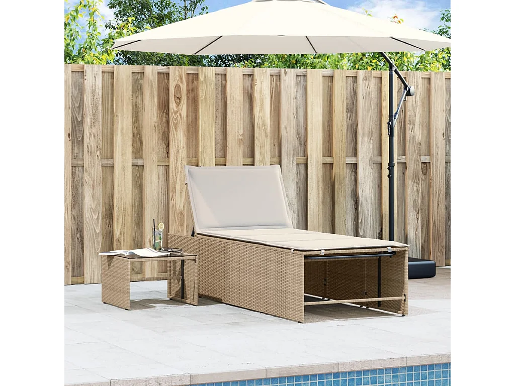 Chaises longues lot de 2 avec table beige résine tressée