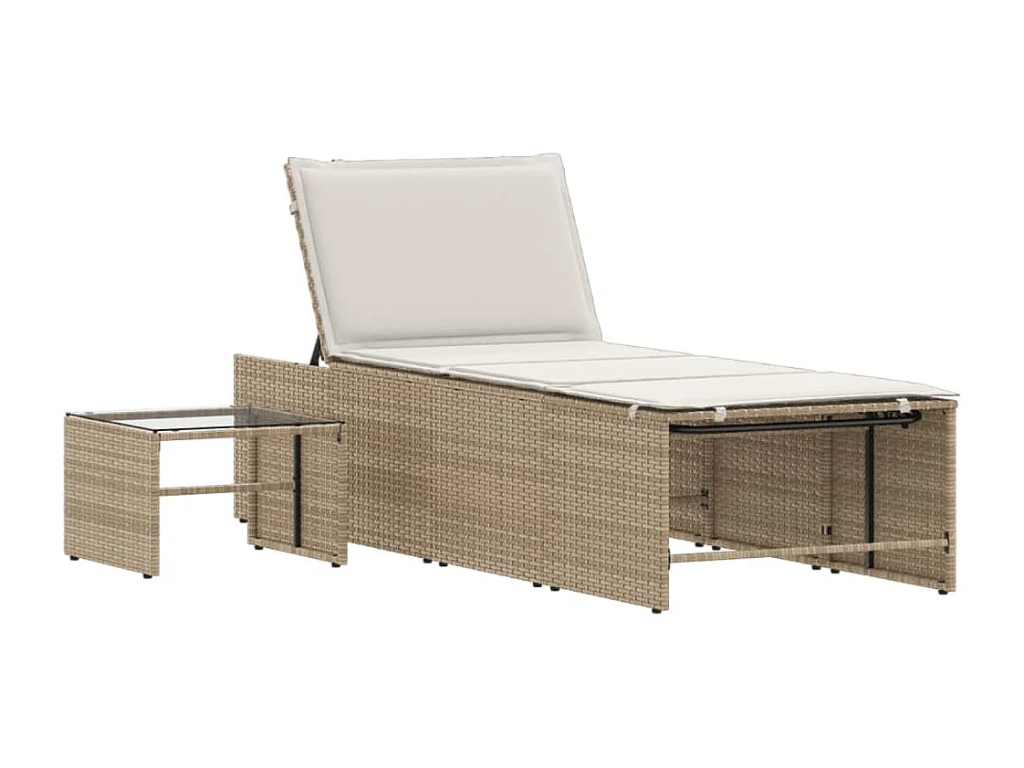 Chaises longues lot de 2 avec table beige résine tressée