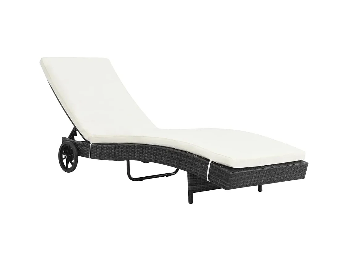 Chaise longue avec roues et coussin Résine tressée Noir