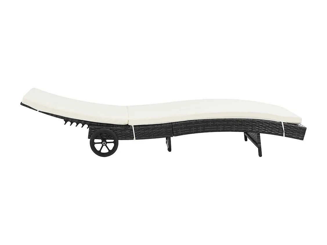 Chaise longue avec roues et coussin Résine tressée Noir