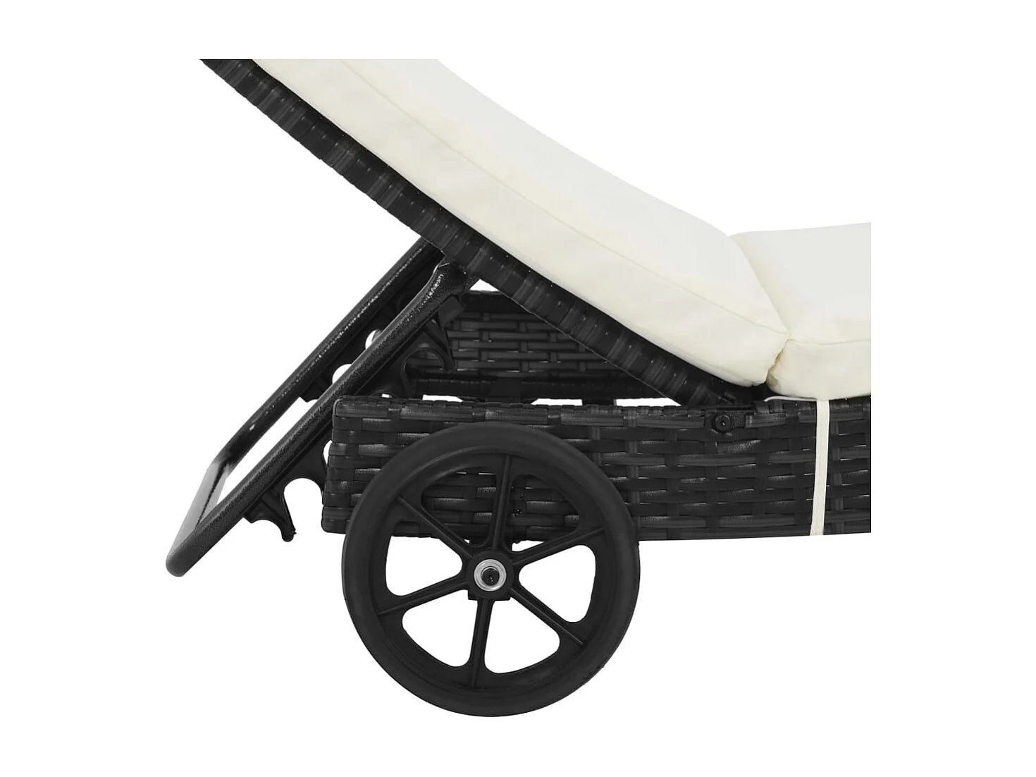 Chaise longue avec roues et coussin Résine tressée Noir
