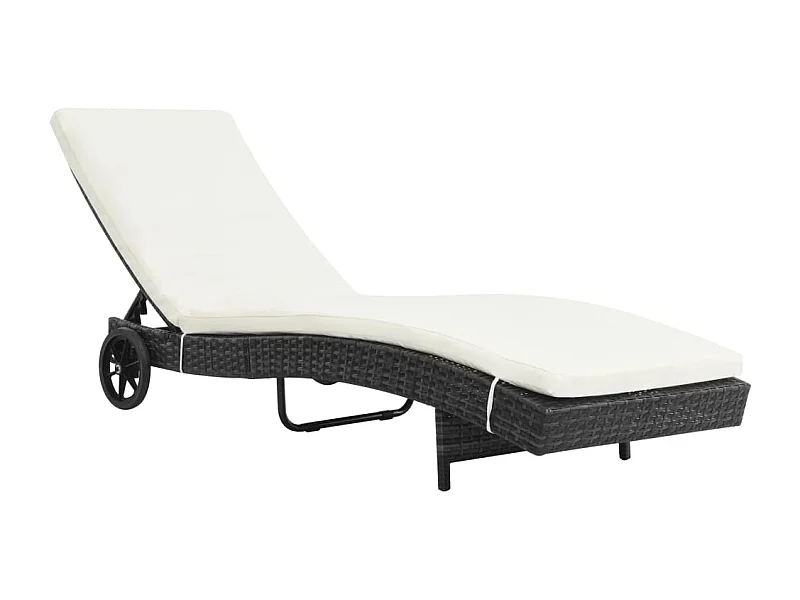 Chaise longue avec roues et coussin Résine tressée Noir