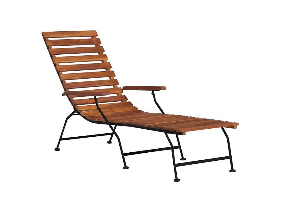 Chaise longue acacia massif foncé et pieds métal noir Siori