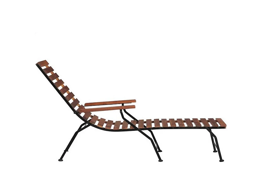 Chaise longue acacia massif foncé et pieds métal noir Siori
