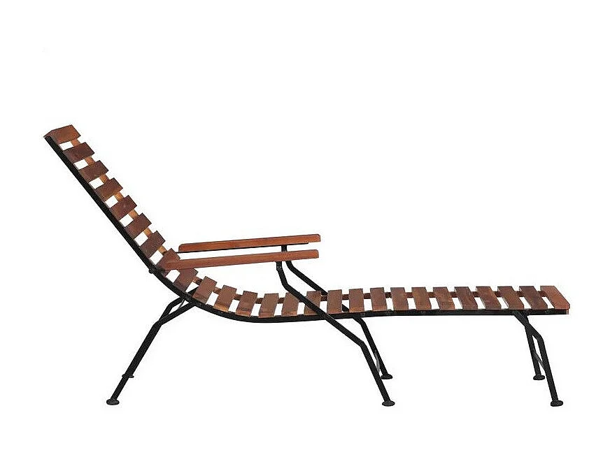 Chaise longue acacia massif foncé et pieds métal noir Siori
