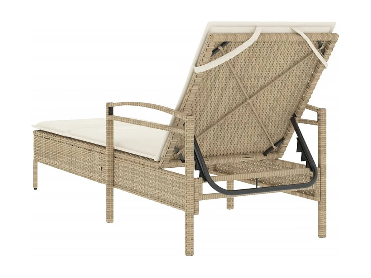 Chaise longue avec coussin beige 63x200x81 résine tressée
