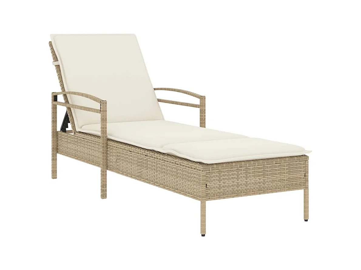 Chaise longue avec coussin beige 63x200x81 résine tressée