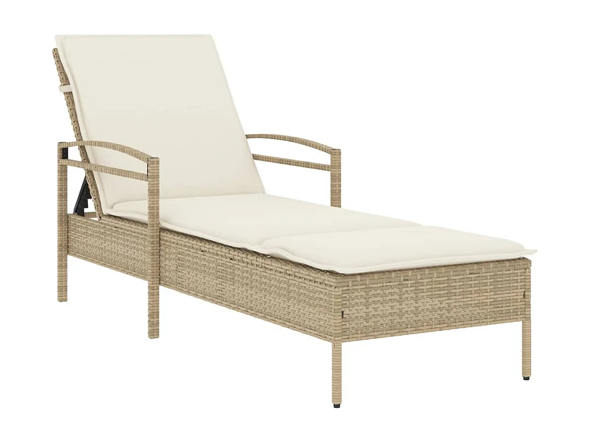 Chaise longue avec coussin beige 63x200x81 résine tressée
