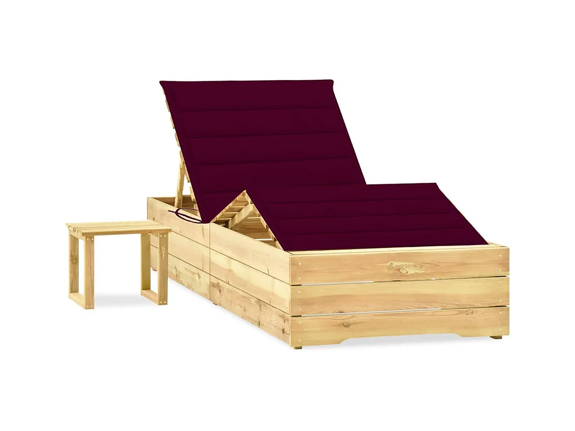 Chaise longue de jardin avec table et coussin Pin imprégné 45