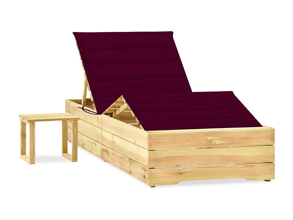 Chaise longue de jardin avec table et coussin Pin imprégné 45