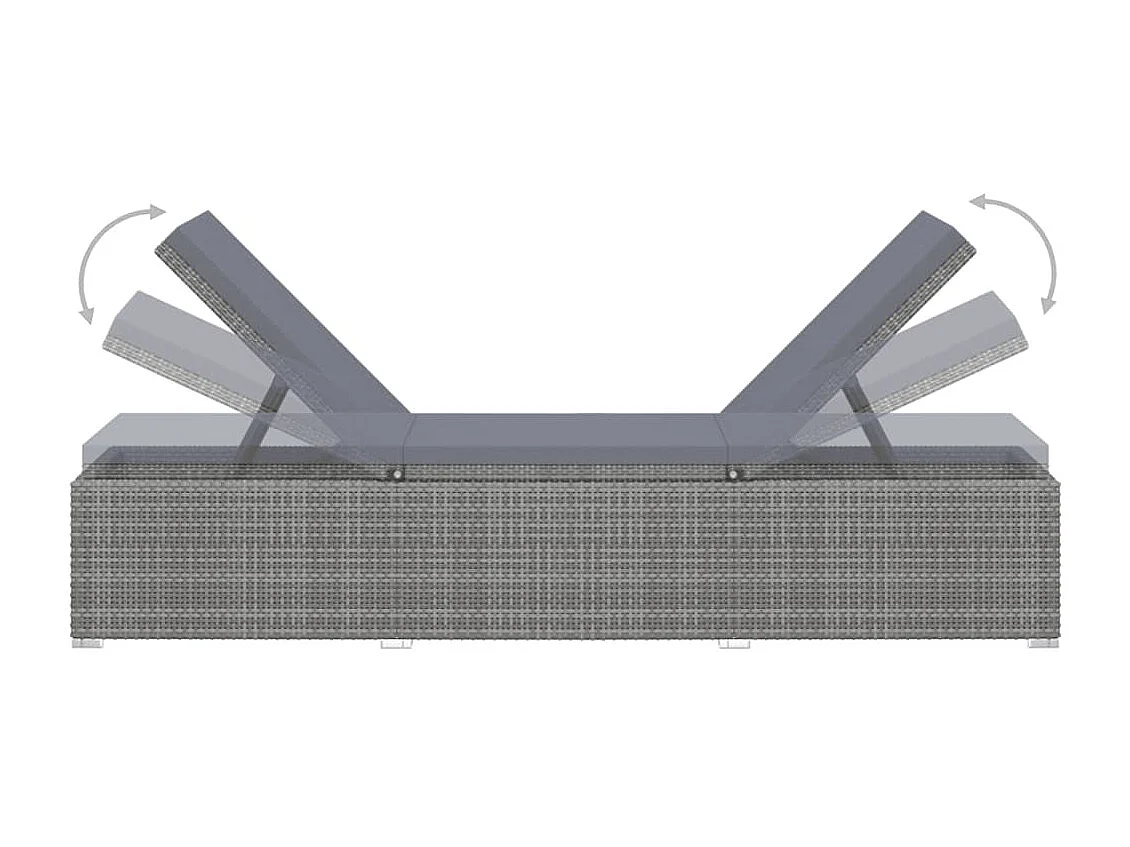 Chaises longues de jardin table à thé 3 pcs Résine tressée Gris