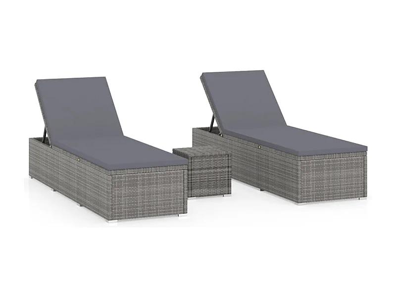 Chaises longues de jardin table à thé 3 pcs Résine tressée Gris