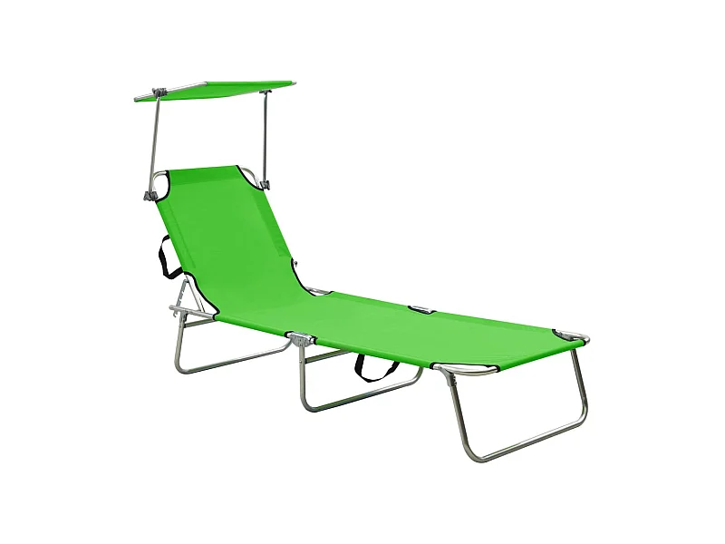 Chaise longue pliable avec auvent Vert Aluminium