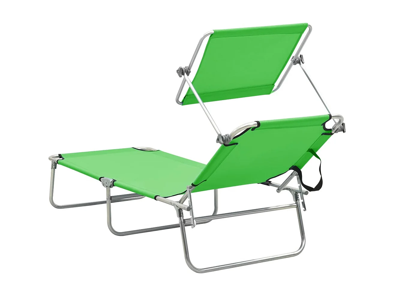 Chaise longue pliable avec auvent Vert Aluminium