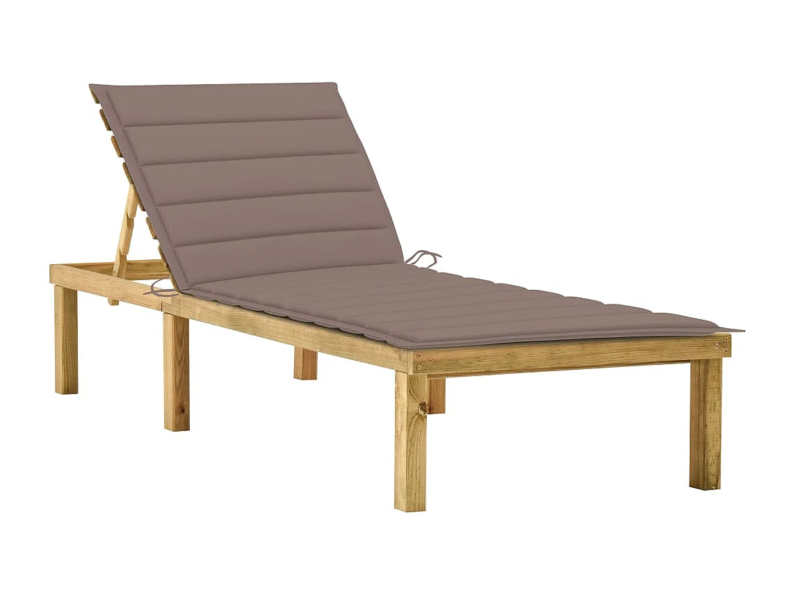 Chaise longue avec coussin taupe Bois de pin imprégné 4