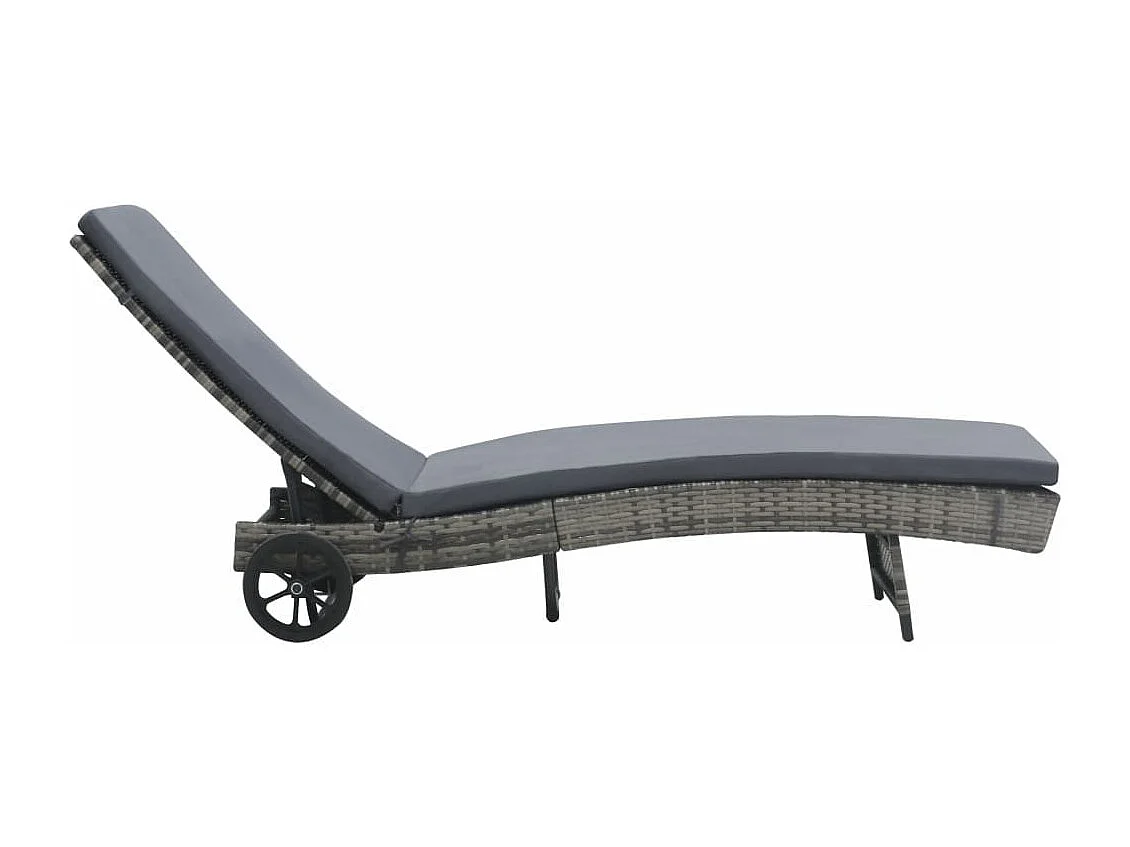 Chaise longue avec roues et coussin Résine tressée Anthracite