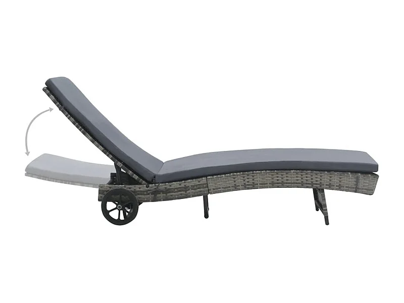 Chaise longue avec roues et coussin Résine tressée Anthracite