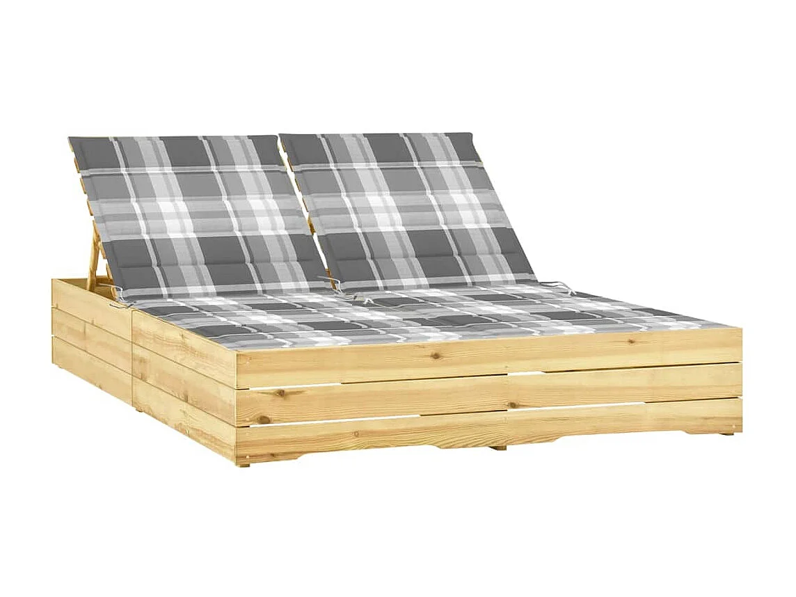 Chaise longue double avec coussins Bois de pin imprégné 7
