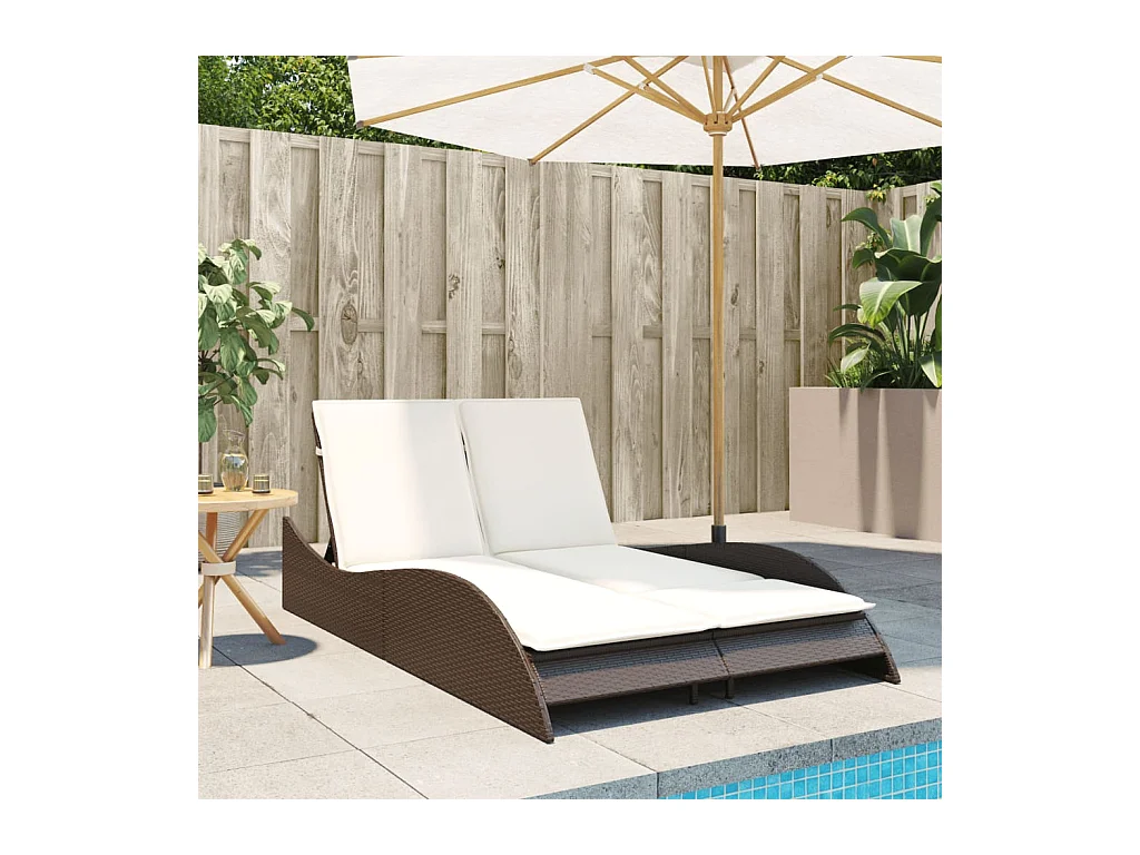 Chaise longue avec coussins marron 114x205x73 résine tressée