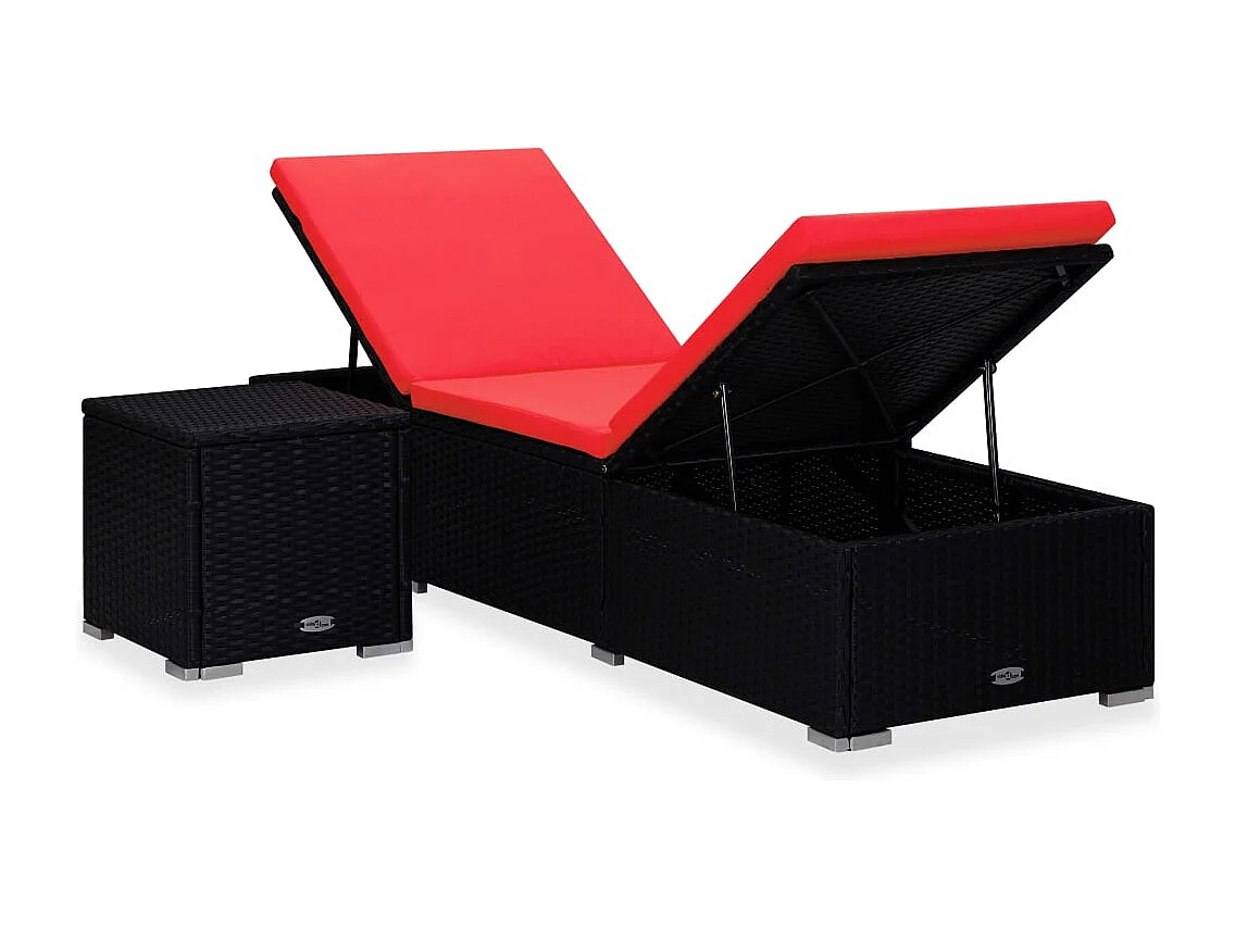 Chaise longue avec coussin et table à thé Résine tressée Rouge